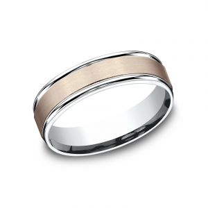 Benchmark Two-Tone 14k White and Rose Gold 6mm Sculpted Design Wedding Band