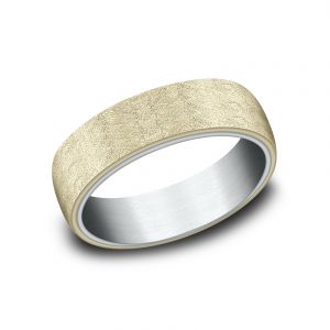 Benchmark 14k White and Yellow Gold 6.5mm Sculpted Swirl Design Wedding Band