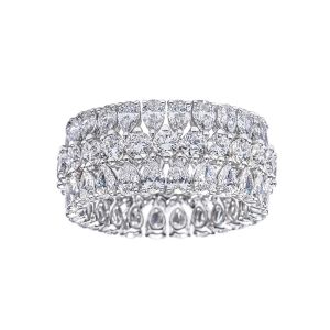 TWO by London 18k White Gold 3 Row Pear Shape and Round Diamond Band