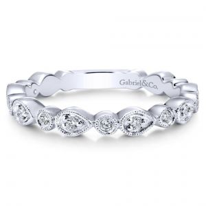 Gabriel & Co. 14k White Gold Diamond Pear and Round Shape Stackable Wedding Band