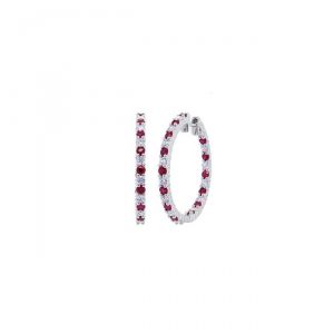 TWO by London 18k Diamond and Ruby Medium Hoop Earrings
