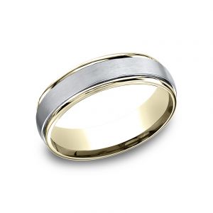 Benchmark 14k White and Yellow Gold 6mm Two-Tone Sculpted Design Wedding Band