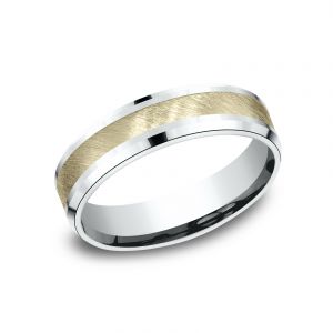 Benchmark 6mm 14k White and Yellow Gold Two-Tone Sculpted Design Wedding Band
