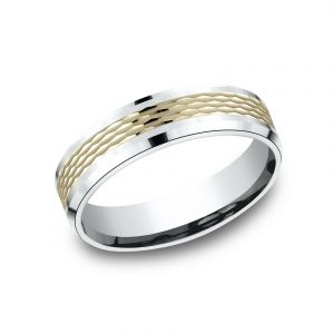 Benchmark 6mm Two-Tone 14k White and Yellow Gold Sculpted Design Wedding Band