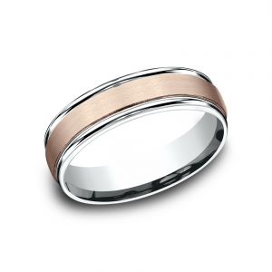 Benchmark 14k White and Rose Gold 6mm Two-Tone Sculpted Design Wedding Band