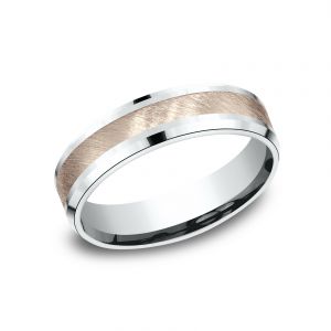 Benchmark 6mm 14k White and Rose Gold Two-Tone Sculpted Design Wedding Band