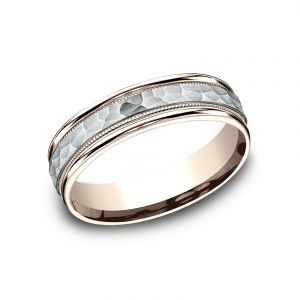 Benchmark 6mm Two-Tone 14k White and Rose Gold Sculpted Design Wedding Band