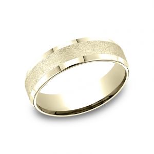 Benchmark 6mm 18k Yellow Gold Textured Finish Sculpted Design Wedding Band