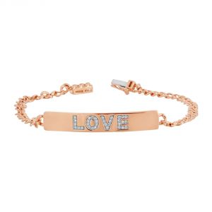 TWO by London 14k Rose Gold Link ID Bracelet with Love in Pave Diamonds