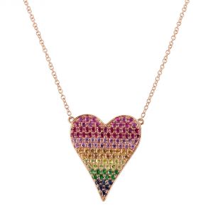 TWO by London 14k Rose Gold Multi Color Stone Rainbow Ombre Heart Necklace
