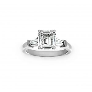 Norman Silverman Emerald Cut And Baguette Diamond Three Stone Ring