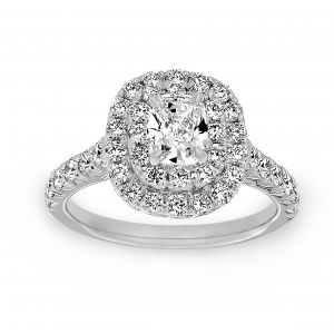 Henri Daussi Cushion Cut Diamond Double Halo Engagement Ring