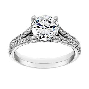 TWO by London Round Diamond Solitaire Pave Split Shank Engagement Ring