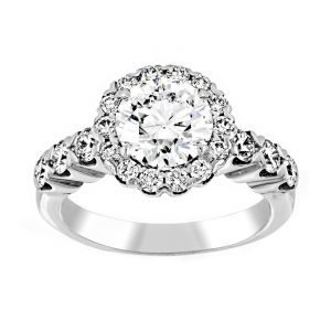 TWO by London Round Diamond Heart Shaped Pave Halo Engagement Ring