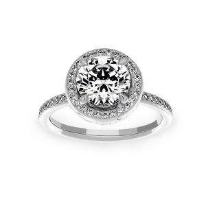 Michael B. Petite Quintessa Round Micro-Pave Diamond Halo Engagement Ring