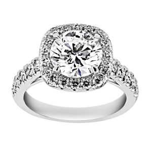TWO by London Round Diamond Pave Cushion Halo Engagement Ring