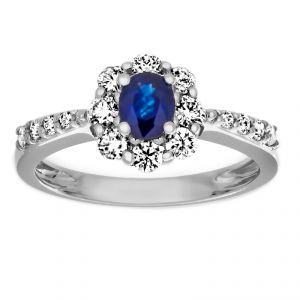 TWO by London Blue Sapphire Pave Diamond Halo Engagement Ring