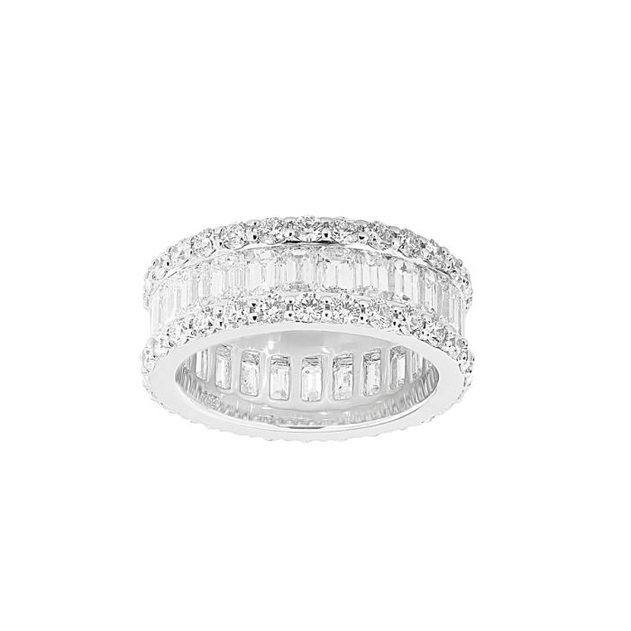 Two Row Baguette Diamond Band Ring 18K White Gold