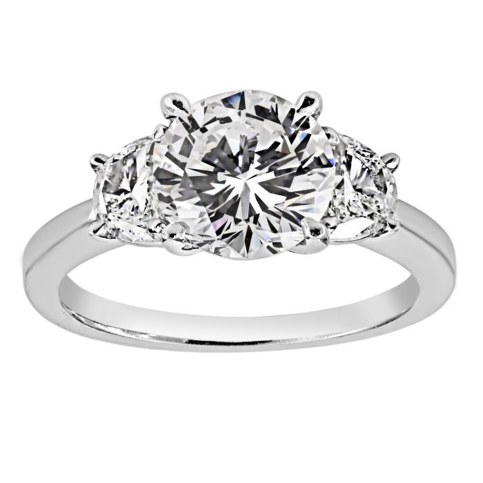 1.6 Ct. Emerald Cut Natural Diamond Three Stone with Half Moon Sidestone Diamond  Engagement Ring (GIA Certified) | Diamond Mansion